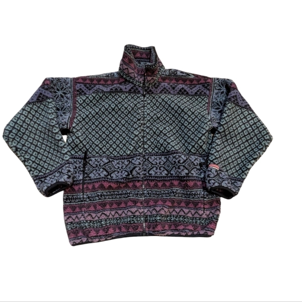 Helly Hanson Sweater Full Zip Small Teddy Oversized Fair Isle Retro  Made In USA